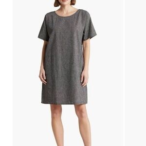 Eileen Fisher Dolman Short Sleeve Hemp & Organic Cotton Dress Black/Soft White
